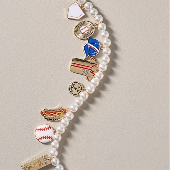 Anthropologie Accessories - Anthropologie Icon Pearl Bag Charm Game Day Baseball NWT